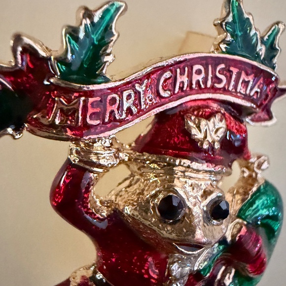 Christmas Pin Frog Dressed as Santa Claus Merry Christmas Banner - Picture 2 of 6